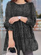 Повседневная блузка с принтом и круглым вырезом с пышными рукавами Шея Для Женское - Черный