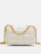 Women Faux Leather Fashion Solid Color Lattice Pattern Chain  Crossbody Bag - White