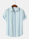 Mens Geometric Striped Print Button Up Short Sleeve Shirts - Blue