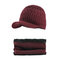 Mens Wool Velvet Knitted Hat Scarf Winter Thick Vintage Vogue Ear Neck Warm Scarf Beanie Set - Red