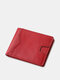 Men Genuine Leather Short Bifold Large Capacity RFID Anti-Theft Card Holder Wallet Purse - Red