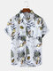 Mens Plant Printed Light Casual Short Sleeve Shirts With Pocket - White