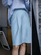 Pantalones cortos casuales fruncidos con botón de bolsillo sólido - Azul claro