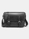 Men Crazy Horse PU Leather Briefcases Crossbody Bag Shoulder Bag - Black