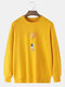 Mens Cartoon Astronaut Chest Print Cotton Solid Color Loose Crew Neck Sweatshirt - Yellow