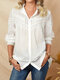 Lace Stitch Solid Button Long Sleeve Blouse For Women - White
