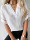 Einfarbige Bluse mit halben Ärmeln und V-Ausschnitt für Damen - Weiß