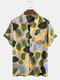 Mens Cotton Multi-Color Irregular Polka Dot Camouflage Printed Short Sleeve Shirt - Yellow