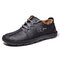 Menico Men Hand Stitching Non Slip Soft Sole Casual Leather Shoes - Black