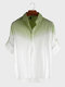 Men Cotton Gradient Printing Casual Long Sleeve Shirt - Army Green