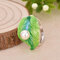 Ethnic Leaf Open Rings Elegant Green White Enamel Platinum Plated Adjustable Rings for Women  - Green