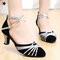 Women Color Block Latin Dance Heeled Shoes Match Buckle Mid Heel Dance Shoes - Silver