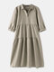Solid Color Lapel Half Sleeve Plus Size Pleated Dress - Khaki