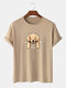 Mens 100% Cotton Cartoon Dog Slogan Print Casual Short Sleeve T-Shirts - Khaki