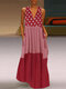 Plaid Polka Dot Patchwork Sleeveless Plus Size Maxi Dress - Red