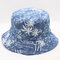 Men Blue Printed Coconut Tree Double-sided Available Side Holiday Sun Bucket Hat - #01