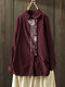Embroidered Irregular Frog Button Lapel Plus Size Shirt - Wine Red