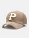 Unisex Corduroy P Letter-shaped Patch All-match Warmth Baseball Cap - Khaki