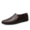 Men Stitching Soft Slip-on Casual Driving Leather Shoes - Brown