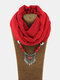 Vintage Ethnic Tassel Pendant Solid Color Dacron Alloy Scarf Necklace - Red