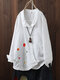 Винтажная пуговица с цветочным принтом Plus Размер Рубашка - Белый