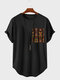 Camisetas masculinas de manga curta com estampa geométrica étnica com bainha curvada Colorful - Preto
