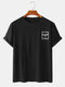 Mens Chest Print Crew Neck Loose Casual Cotton Short Sleeve T-Shirts - Black