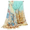 Women's Georgette Silk Soft Scarves Shawl High Quality Oil Painting Print Long Scarf - Sky Blue