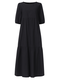 Solid Color O-neck Puff Sleeve Plus Size Dress for Women - Black