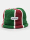Unisex Dacron Knitted Stripe Color Contrast Letter Label Crimping Fashion Warmth Bucket Hat - Green