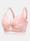 Women Satin Stitching Underwire Push Up Solid Lightly Lined Bra - Pink