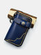 Men Vintage Genuine Leather Vegetable Tanned Top Layer Cowhide Embossing Key Case Wallet - Blue