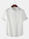 Mens Solid Color 100% Cotton Breathable Casual Lapel Collar Henley Shirt - White