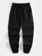 Mens National Style Embroidery Cotton Linen Casual Cuffed Pants - Black