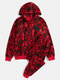 Mens Camouflage Print Hooded Jacket Jogger Pants Sports Casual Two-Piece Outfits - Red