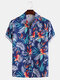 Mens Hawaiian Style Coco Leaf Flower Breathable Short Sleeve Shirts - Blue