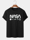 Mens 100% Cotton NASA & Planet Print Short Sleeve T-Shirt - Black