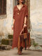 Einfarbige, langärmlige Kapuze mit geschlitztem Saum Vintage Kleid - Rost