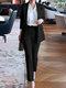 Solid Long Sleeve Lapel Two Pieces Suit For Women - Black