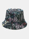 Unisex Cotton Letters Graffiti Pattern Printing Fashion Sunscreen Bucket Hat - Army Green
