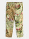 Mens National Style Cotton Loose Pajamas Pants Home Portly Long Drawstring Loungewear Bottoms - Green
