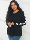 Casual Print O-neck Long Sleeve Plus Size T-shirt for Women - Black