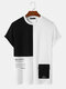 Mens Letter Print Flap Pocket Patchwork Knit Short Sleeve T-Shirts - White