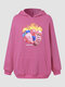 Plus Size Solid Color Fruit Print Hoodie - Pink
