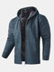 Mens Zip Front Knitted Plush Lined Warm Drawstring Hooded Cardigans - Blue