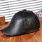 Men Faux Leather Keep Warm Outdoor Casual Patchwork Forward Hat Beret Hat - Black
