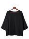 Casual Women Mori Pocket O-Neck 3/4 Sleeve Loose Blouse - Black