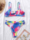 Women Color Block Print O-Ring High Waisted Bikinis Swimsuit - Multi Color