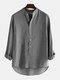 Mens Cotton Linen V-neck Collar Long Sleeve Henley Shirts - Grey