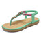 LOSTISY Beaded Decor Comfy Clip Toe Beach Elastic Flat Sandals - Green